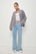 Load image into Gallery viewer, Pretty Garbage Striped Mocked Neck Zip Up Sweater