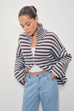 Load image into Gallery viewer, Pretty Garbage Striped Mocked Neck Zip Up Sweater