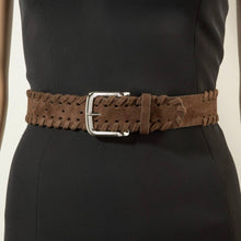 Load image into Gallery viewer, Wide Vegan Leather Whipstitch Edge Belt