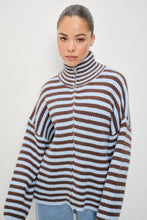 Load image into Gallery viewer, Pretty Garbage Striped Mocked Neck Zip Up Sweater
