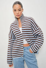 Load image into Gallery viewer, Pretty Garbage Striped Mocked Neck Zip Up Sweater