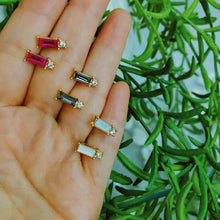 Load image into Gallery viewer, Baguette Cut Stone Stud Earrings: White Opal