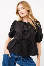 Load image into Gallery viewer, Poplin Front Bow Tie Peplum Blouse
