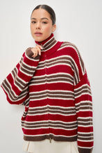 Load image into Gallery viewer, Pretty Garbage Striped Mocked Neck Zip Up Sweater

