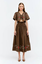 Load image into Gallery viewer, Sofie The Label Sivan Brown Embroidered Midi Skirt
