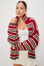 Load image into Gallery viewer, Pretty Garbage Striped Mocked Neck Zip Up Sweater
