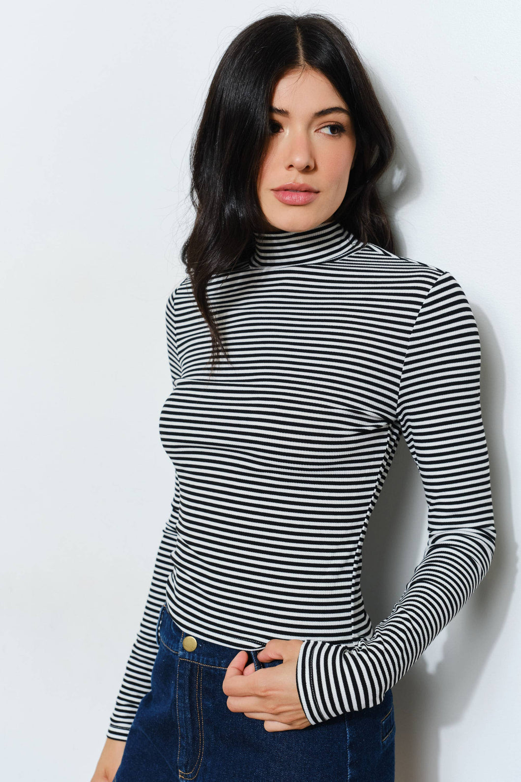 Pretty Garbage Striped Turtleneck Top