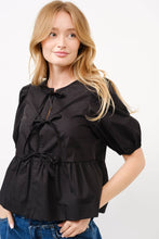 Load image into Gallery viewer, Poplin Front Bow Tie Peplum Blouse
