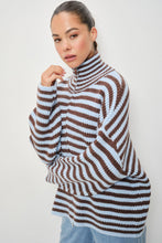 Load image into Gallery viewer, Pretty Garbage Striped Mocked Neck Zip Up Sweater
