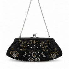 Load image into Gallery viewer, Vintage Beaded Black Clutch w/ Chain
