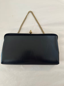 Vintage Navy Leather Purse w/ Chain