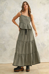 Gingham Tie Strap Peplum Top
