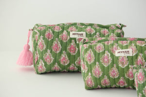 Moss and pink floral travel/make up/organizer/bag-LARGE only