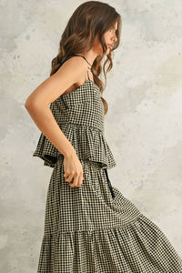 Gingham Tie Strap Peplum Top