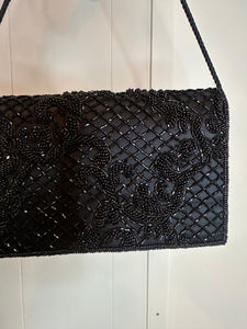 Vintage Beaded Black Crossbody Bag