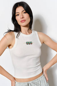 Pretty Garbage Olive Bead Embroidered Tank
