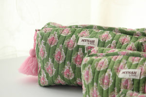 Moss and pink floral travel/make up/organizer/bag-LARGE only