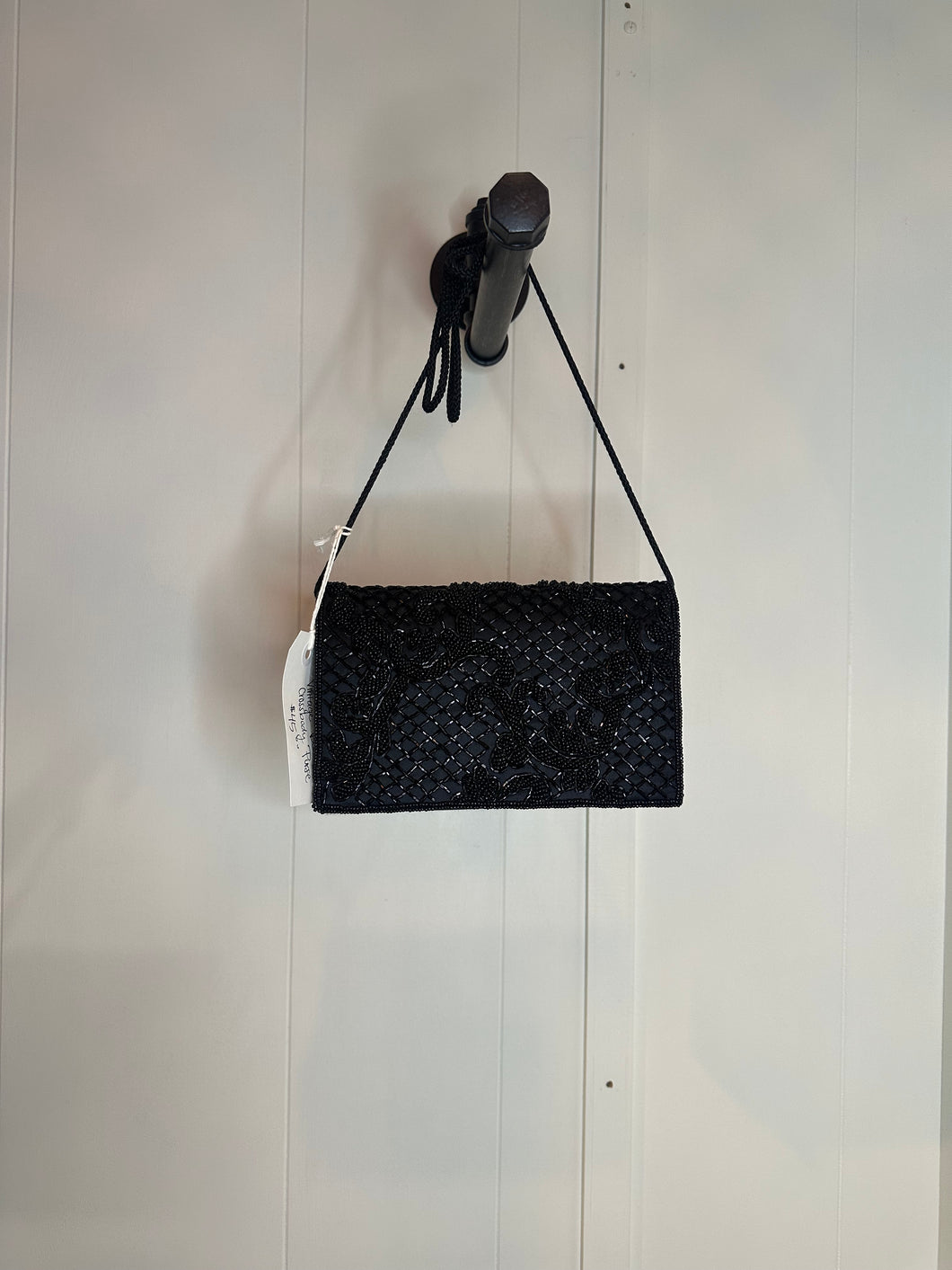 Vintage Beaded Black Crossbody Bag