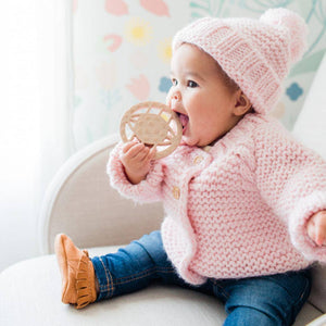 Blush Pink Garter Stitch Cardigan Sweater