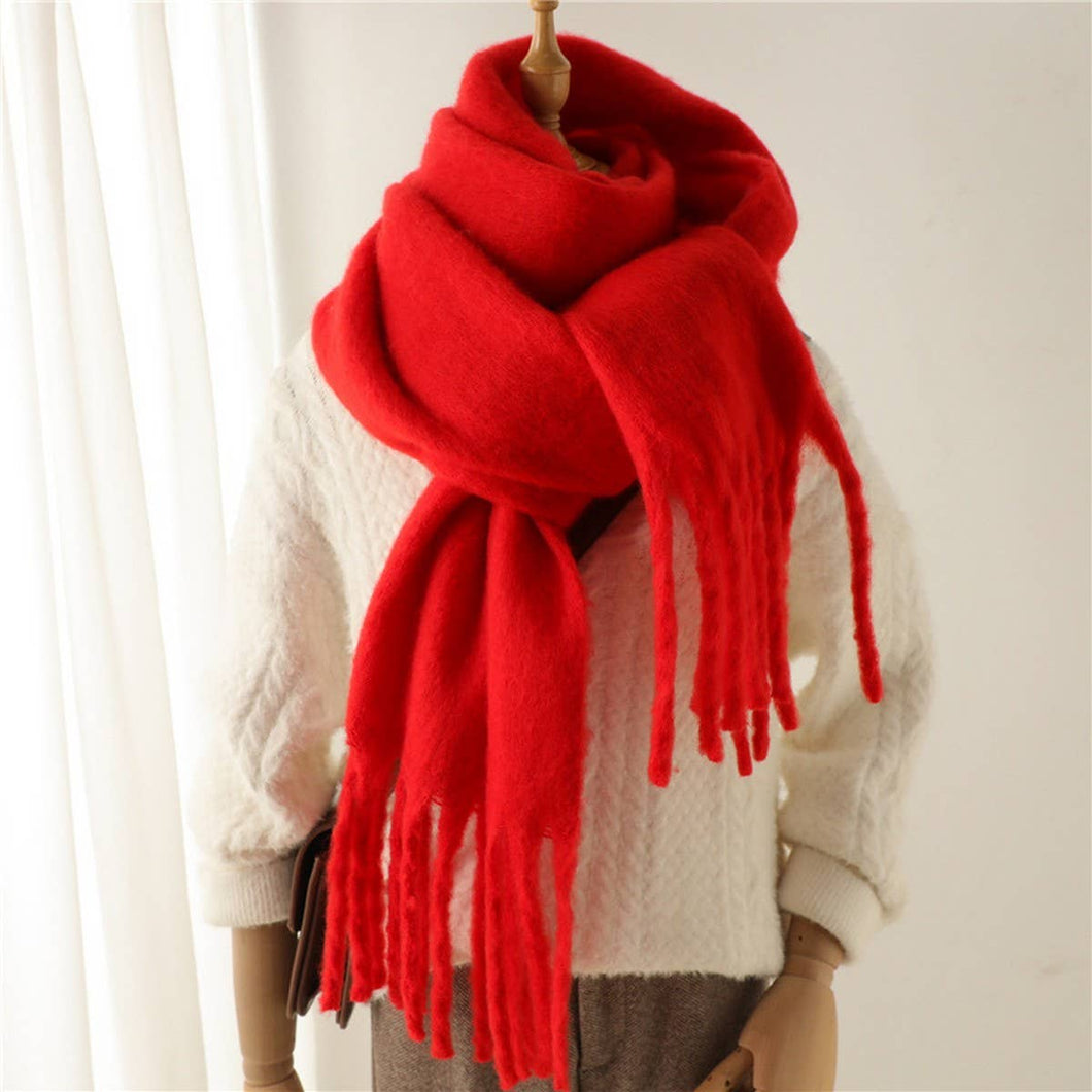 Red Oversized Fringe Blanket Scarf
