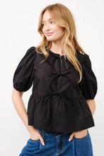 Load image into Gallery viewer, Poplin Front Bow Tie Peplum Blouse
