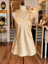 Load image into Gallery viewer, Vintage Gold Satin Floral Slip Dress
