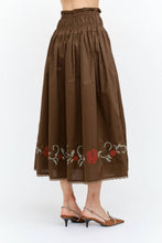 Load image into Gallery viewer, Sofie The Label Sivan Brown Embroidered Midi Skirt
