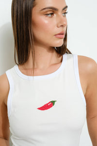 Pretty Garbage Chili Bead Embroidered Tank