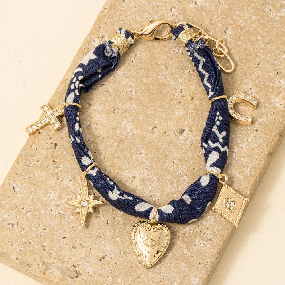 Heart Cross And Star Charms Bandana Bracelet