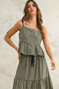 Gingham Tie Strap Peplum Top