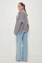 Load image into Gallery viewer, Pretty Garbage Striped Mocked Neck Zip Up Sweater
