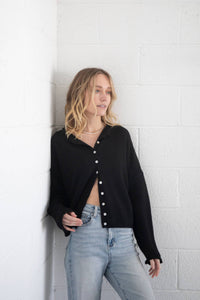 Soft Lightweight Black Piper Cardigan