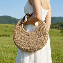 Load image into Gallery viewer, Round Straw Braided Circle Bag
