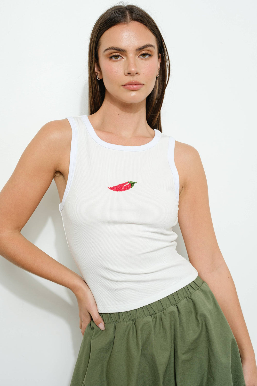 Pretty Garbage Chili Bead Embroidered Tank