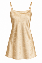 Load image into Gallery viewer, Vintage Gold Satin Floral Slip Dress
