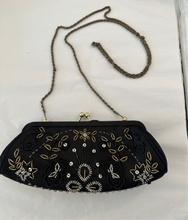 Load image into Gallery viewer, Vintage Beaded Black Clutch w/ Chain
