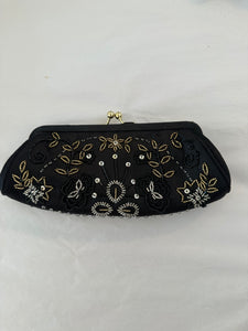 Vintage Beaded Black Clutch w/ Chain