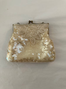 Vintage Cream Sequin Beaded Purse w/ Chain