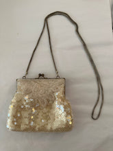 Load image into Gallery viewer, Vintage Cream Sequin Beaded Purse w/ Chain
