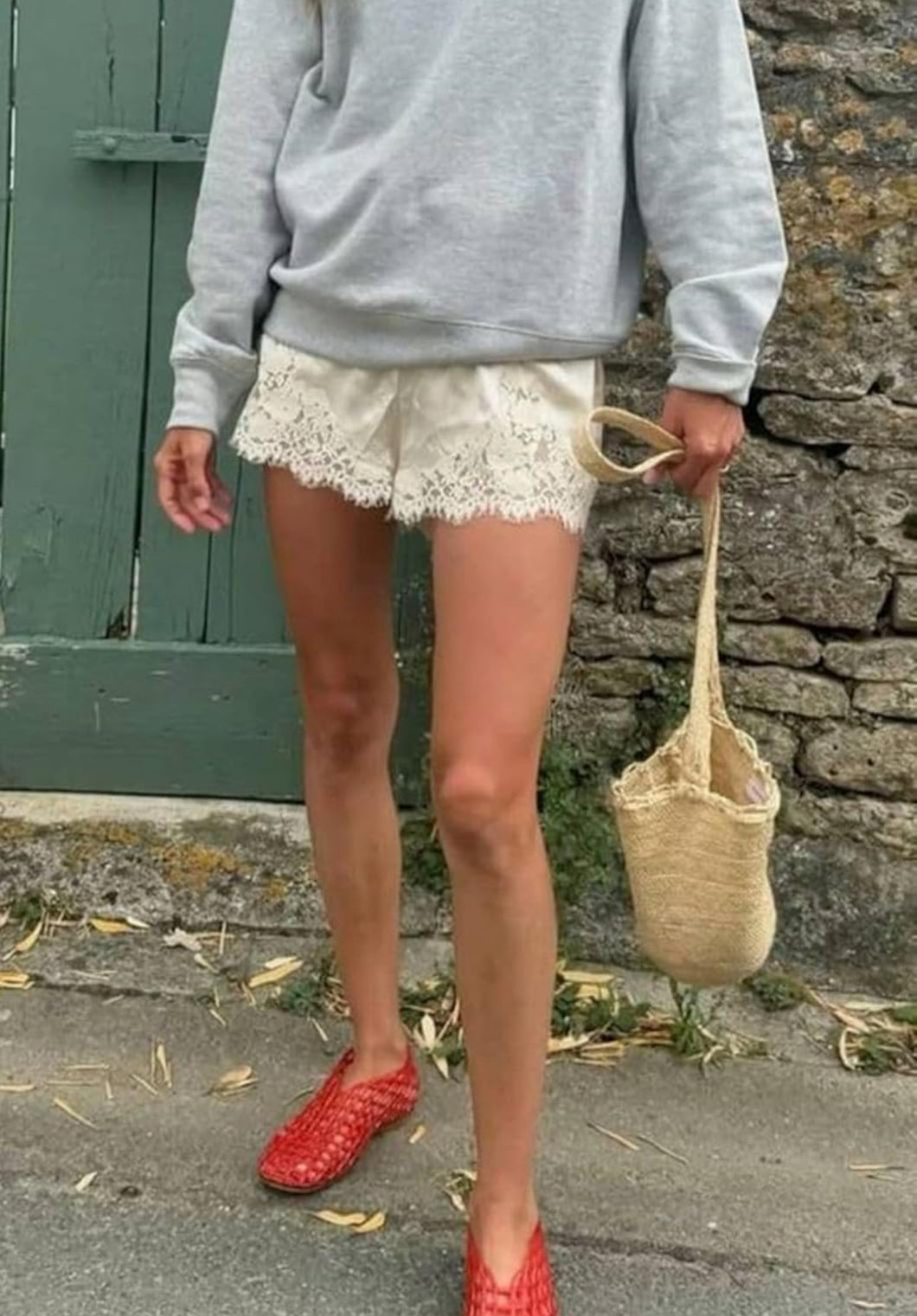 Satin Lace Trim Shorts