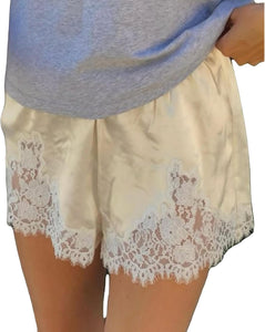 Satin Lace Trim Shorts