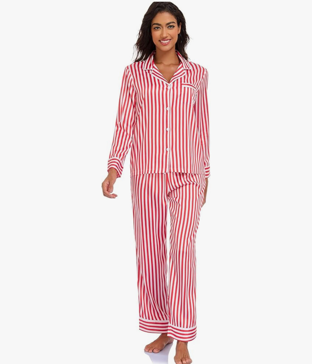 Satin Striped Pajama Set - Red