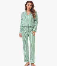 Load image into Gallery viewer, Satin Striped Pajama Set - Green
