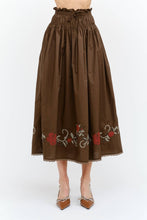 Load image into Gallery viewer, Sofie The Label Sivan Brown Embroidered Midi Skirt
