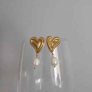 Pearl Drop Heart Earrings