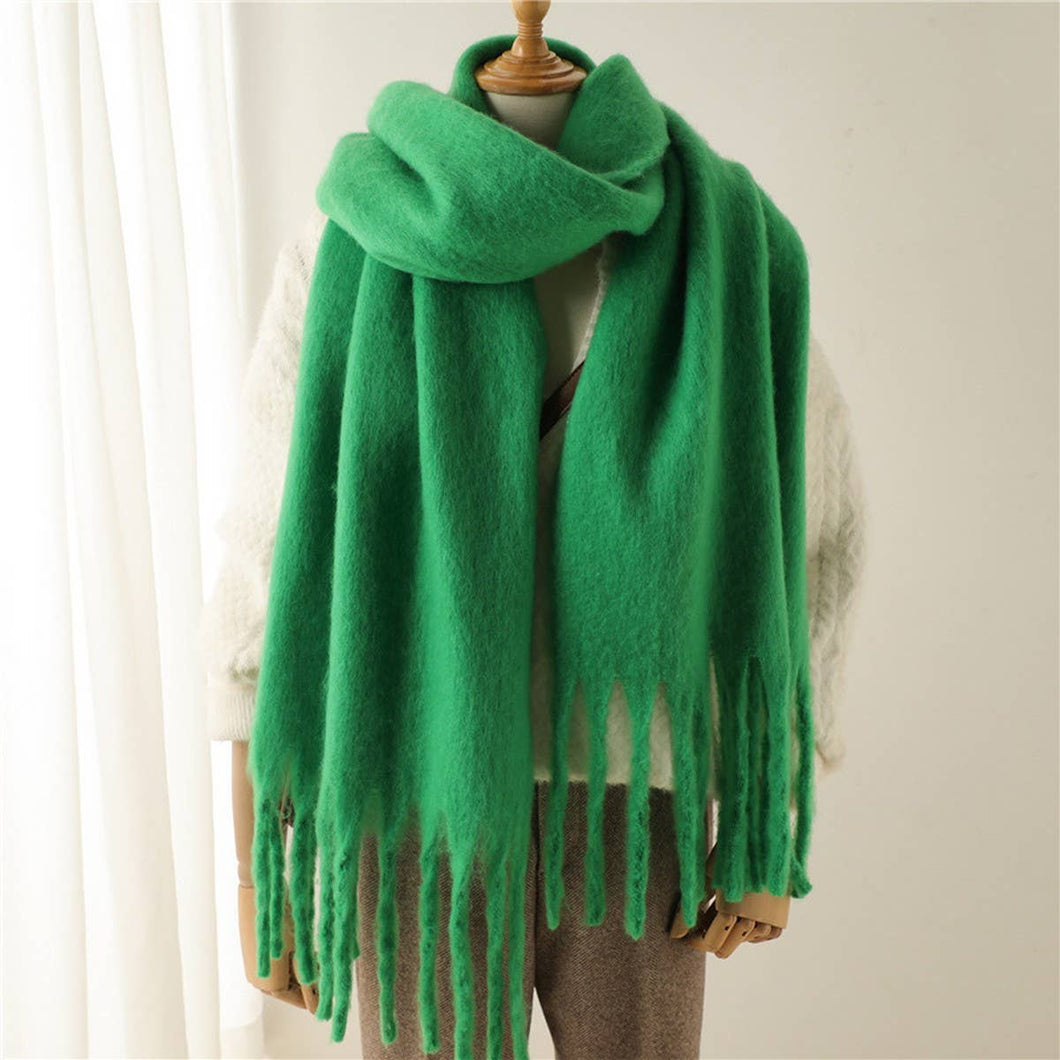 Kelly Green Oversized Fringe Blanket Scarf