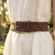 Load image into Gallery viewer, Wide Vegan Leather Whipstitch Edge Belt
