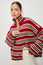 Load image into Gallery viewer, Pretty Garbage Striped Mocked Neck Zip Up Sweater
