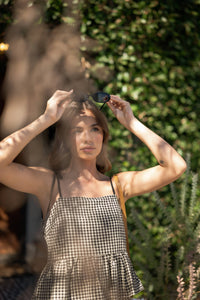 Gingham Tie Strap Peplum Top