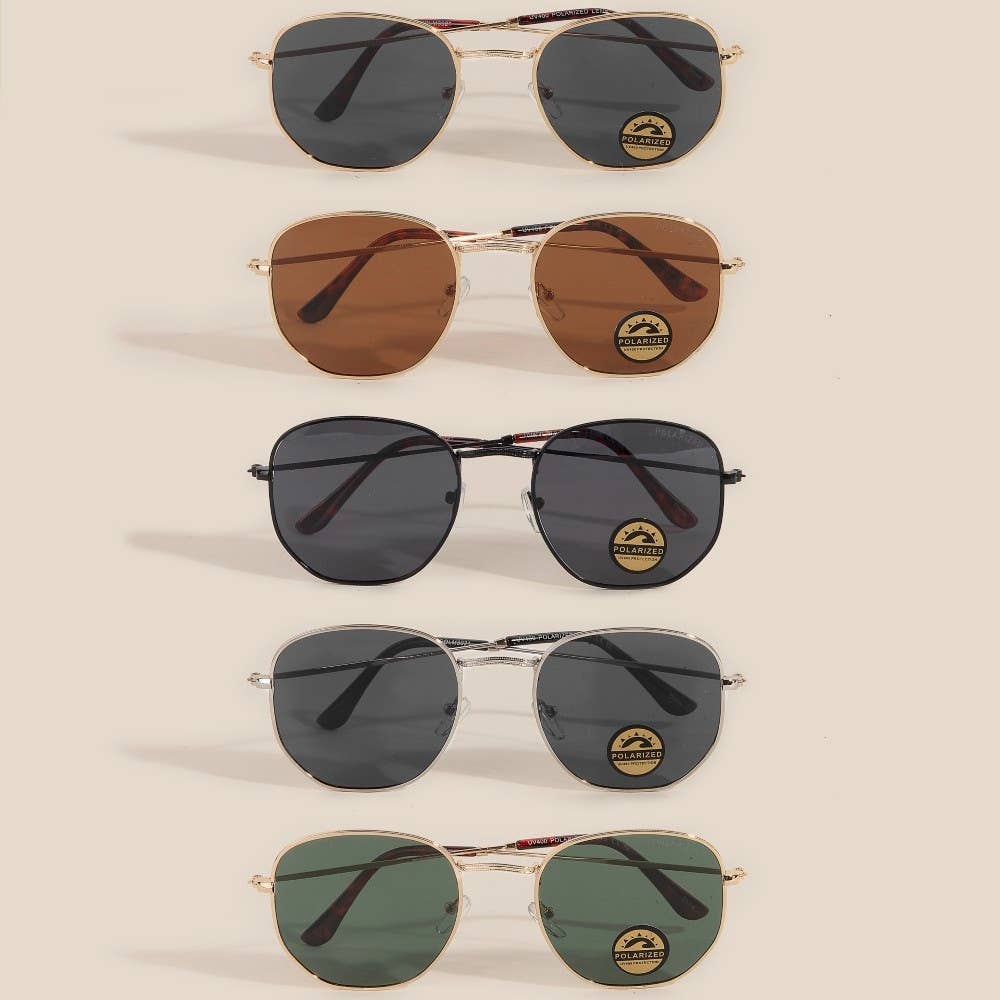 Polarized Hexagon Metal Frame Aviator Sunglasses
